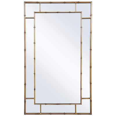 Decorative Mirror - Antiqued Gold Metal Bamboo Frame