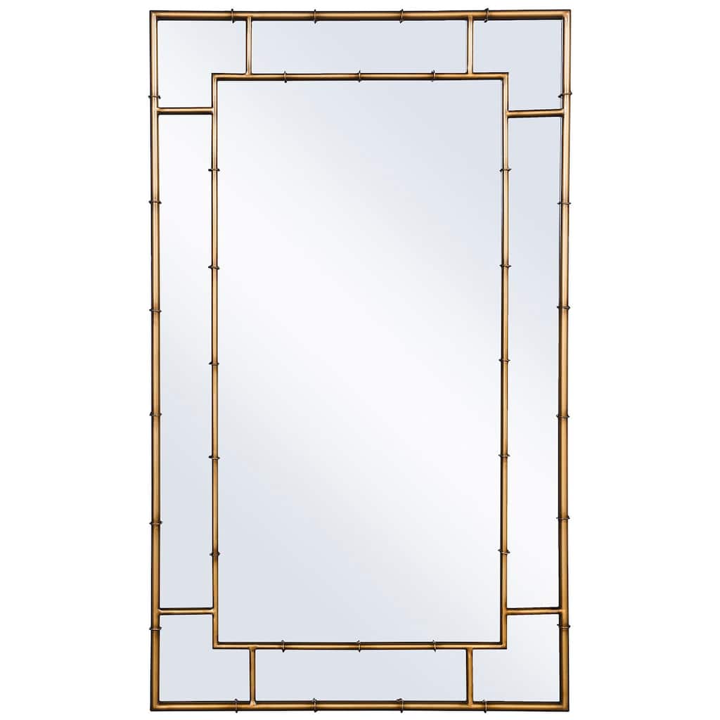 Decorative Mirror - Antiqued Gold Metal Bamboo Frame
