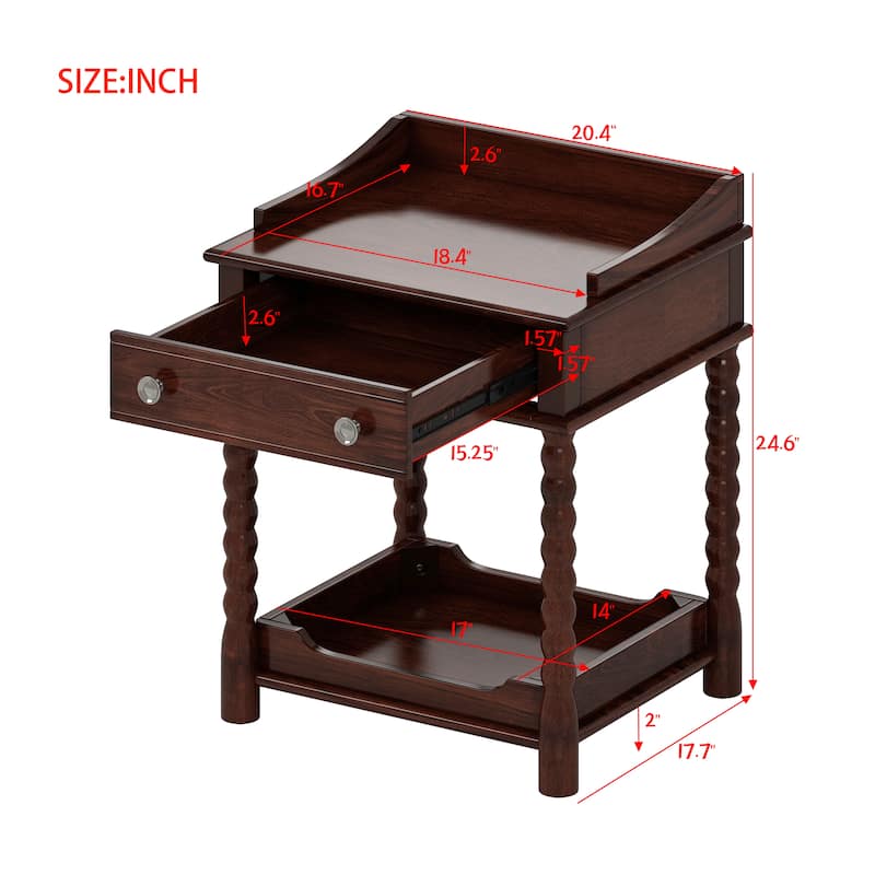 Retro Bedside Table, Nightstand with Drawer and Open Shelf for Bedroom