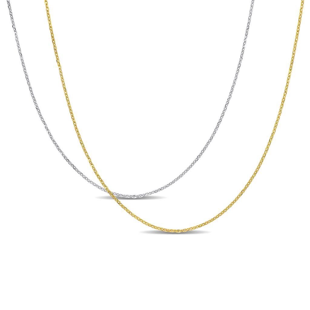 Miadora 0.7mm Diamond-Cut Cable Chain Necklace 2-Piece Set 14K White and Yellow Gold-18+16in