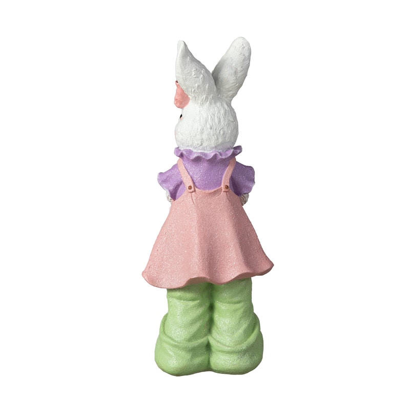 Glitzhome Easter Resin Bunny Boy Girl Table Decor with Flower Rabbit Figurine Ornaments