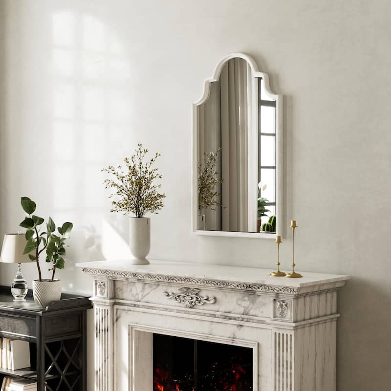 Farmhouse Distressed White Arch Wood Wall Mirror