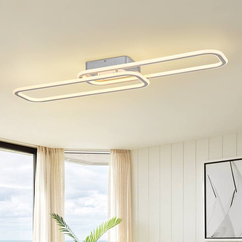 Dimmable LED Dual Oval Ring Long Semi Flush Mount Light 41in
