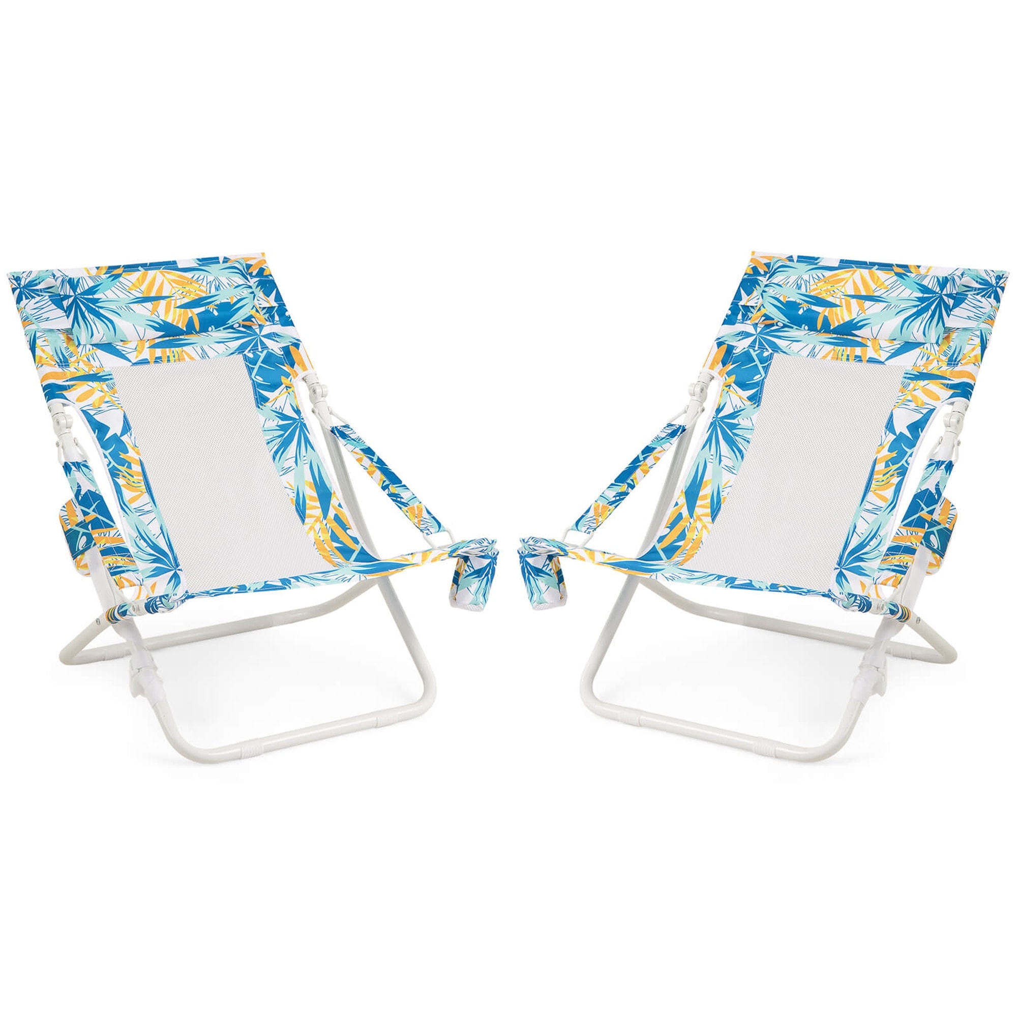 2-Pack Portable Outdoor Beach Lounge Chair w/Mesh Back for Camping