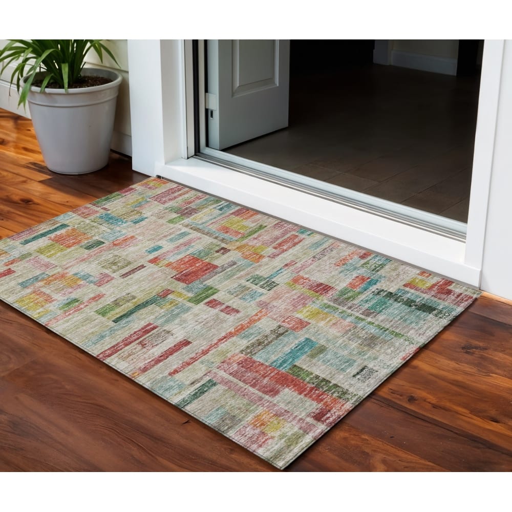 HomeRoots Striped Transitional Rectangle Outdoor Rug