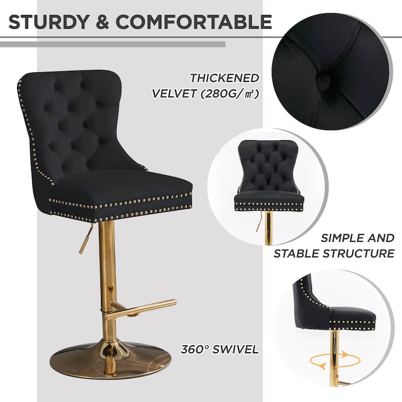 Thick Golden Swivel Velvet Bar Stools Set of 6