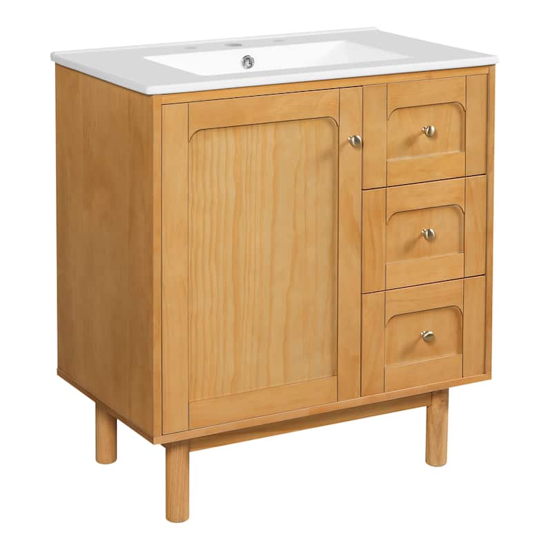 30'' Freestanding Bathroom Vanity with Single White Integrated Ceramic Sink - 30'' x 18.2'' x 34''