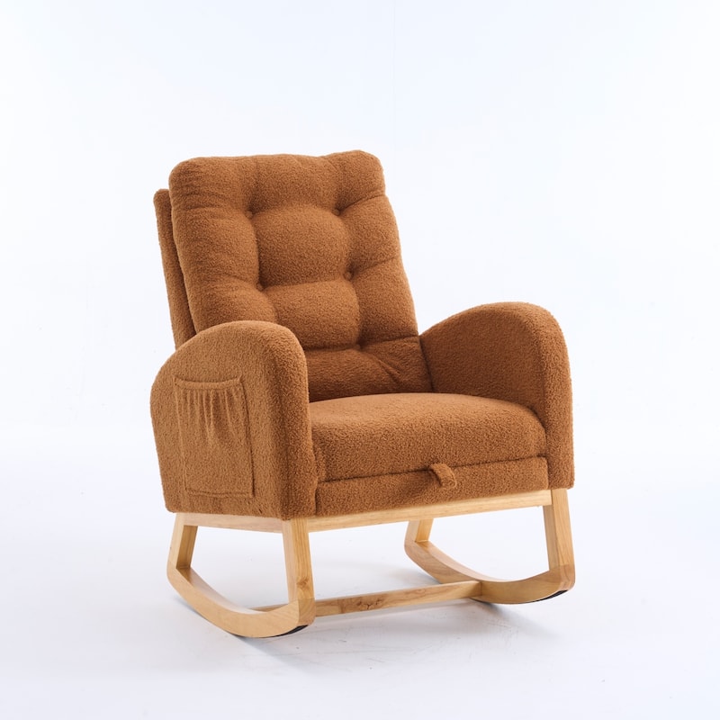 Upholstered Rocking Chair with Footrest & Thick Cushioned, Accent Chair Lounge Chair with Side Storage Pocket