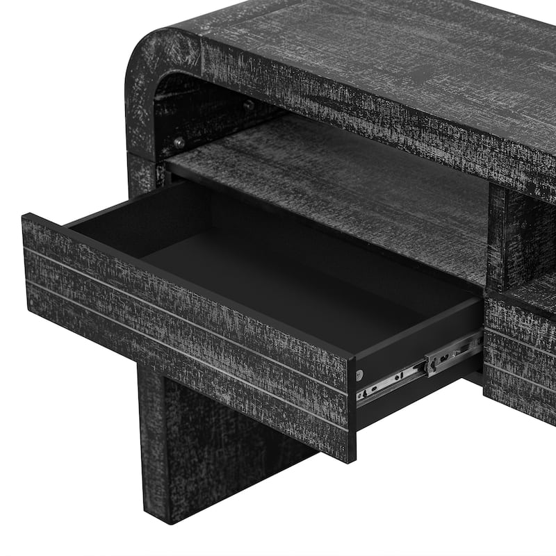 52" MDF Console Table with Fireplace Design and Wood Veneer for Living Room