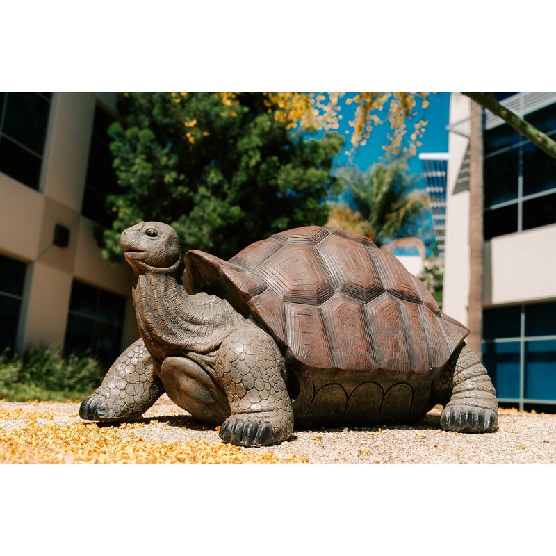 XBrand Brown and Black Concrete/MgO Walking Turtle Statue, Indoor or Outdoor Décor, Garden Décor, Turtle Statuary