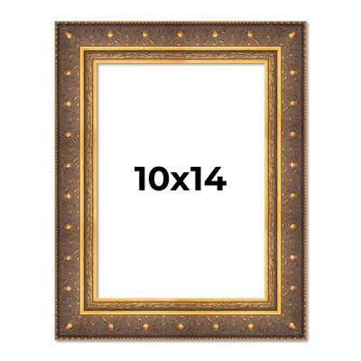 10x14 Frame Vintage Gold Solid Wood Picture Frame | 2.5 Inch Moulding