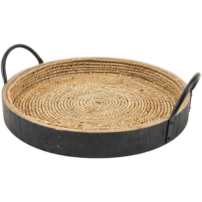 Black Wooden Living Room Decor Tray (Set of 2) - 15", 12"W