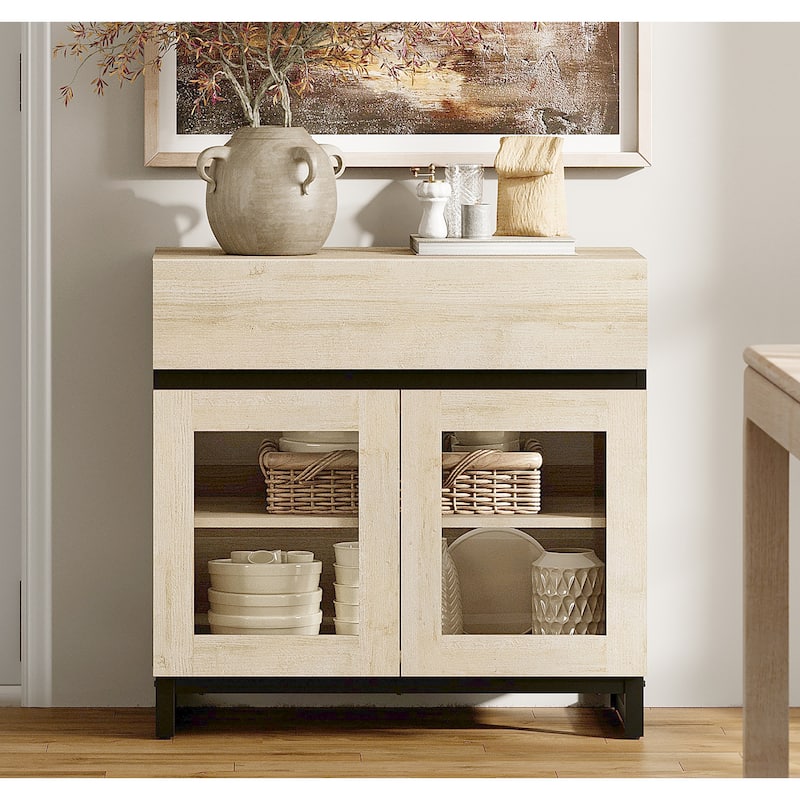 WAMPAT Multifunctional Sideboard Buffet Cabinets with 6 Glass Doors and Drawers, Modern Sideboard, Coffee Bar Storage Cabinet