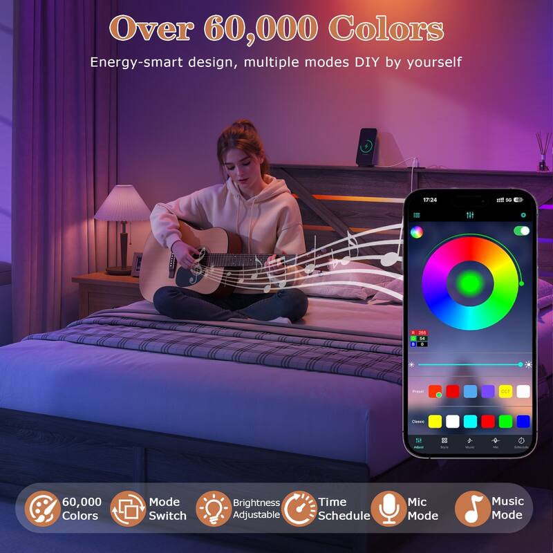 Full / Queen Storage Bed Frame Metal Platform Bed with Under Bed Drawers, Classic Barn Door LED Headboard with Charging Ports