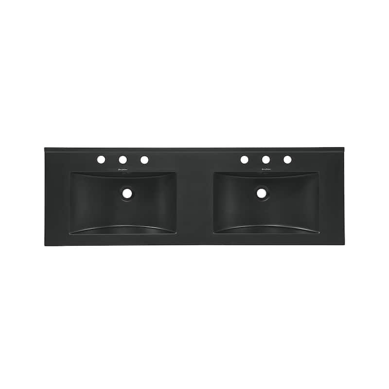 48" Ceramic Vanity Top Double Basins In Matte Black With 3 Holes