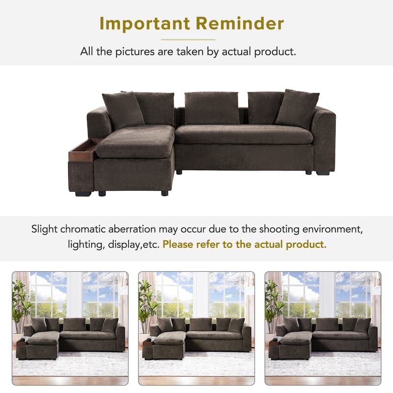 93.7" L-Shaped Storage Sectional - Upholstered Sofa with Built-in Wooden Compartment