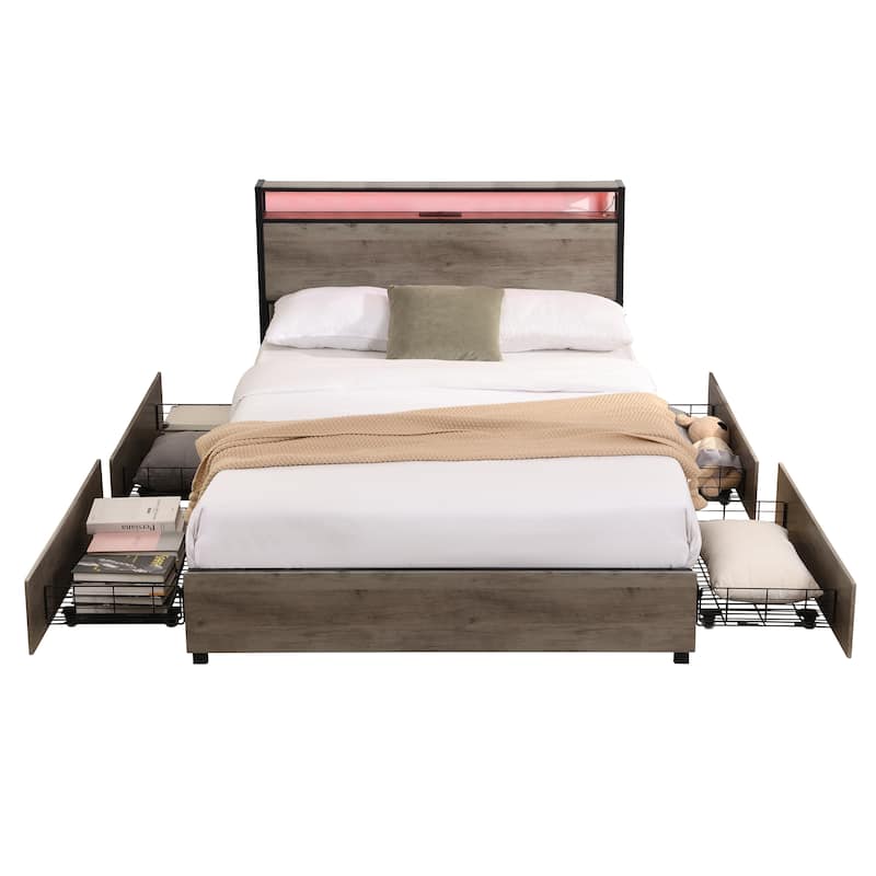 Full Bed Frame with Charging Station