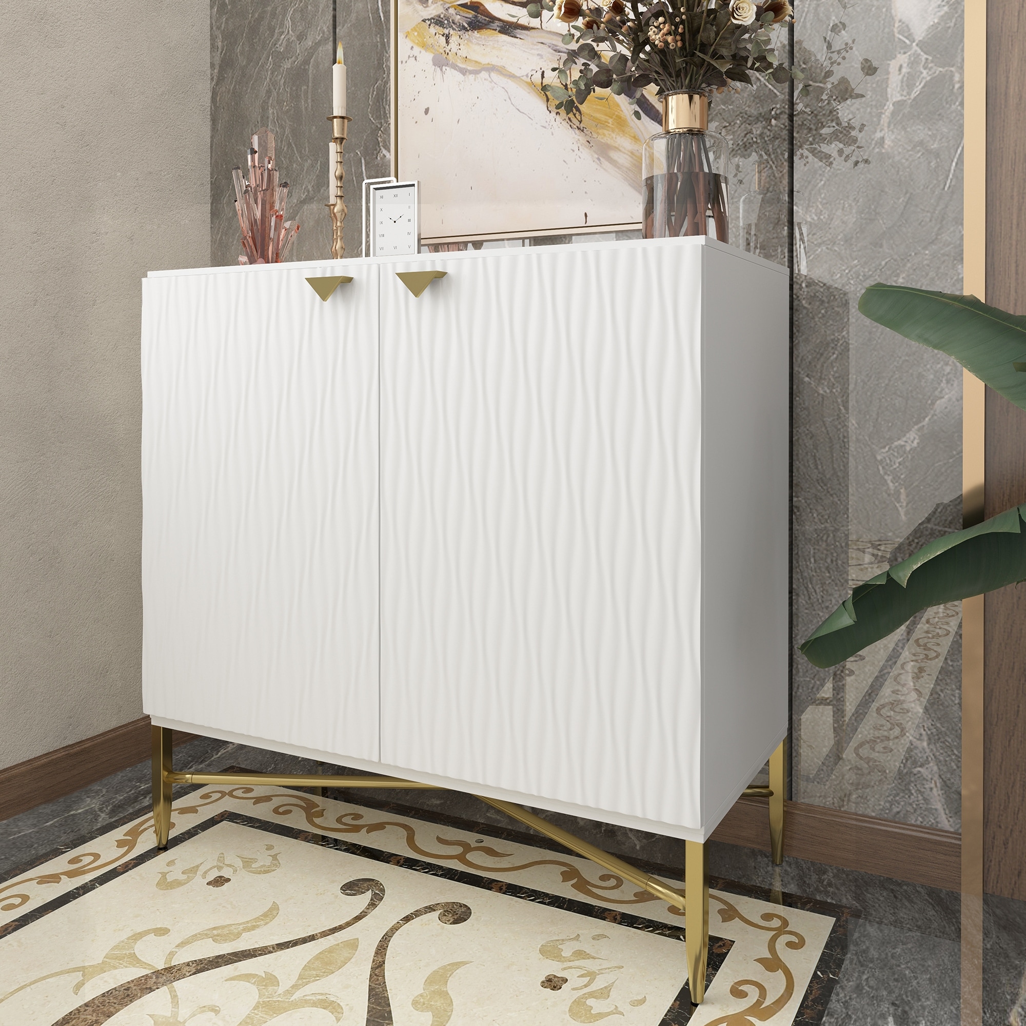 White Floor Cabinet Buffet Cabinet with 2 Doors, Hallway Cabinet Entry Cabinet File Cabinet Pantry Cabinet