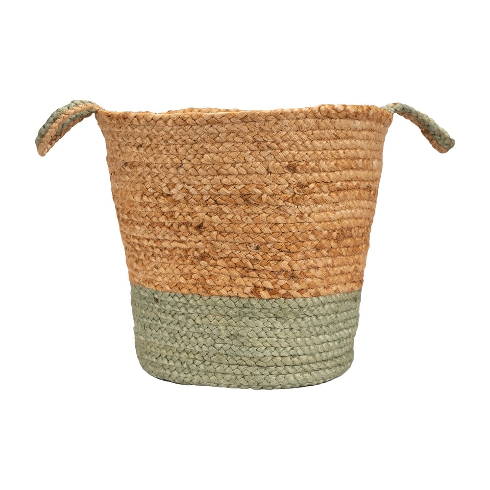 Sevita Two-Tone Handbraided Jute Storage Basket with Handles