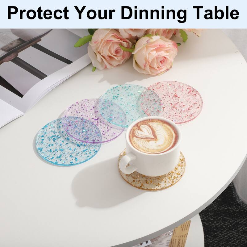 2pcs Foil Acrylic Cup Coasters, Round Acrylic Drink Coaster