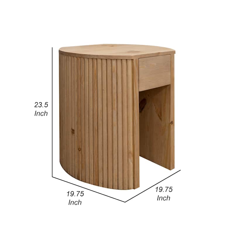 Izya 20 Inch Chairside End Table, Drawer, Intricate Ribbed Column, Brown