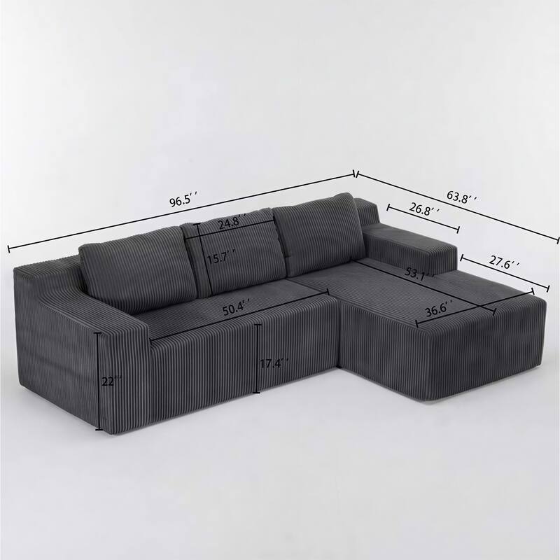 Corduroy L-Shaped Modular Sofa, Luxury Foam-Filled Floor Couch