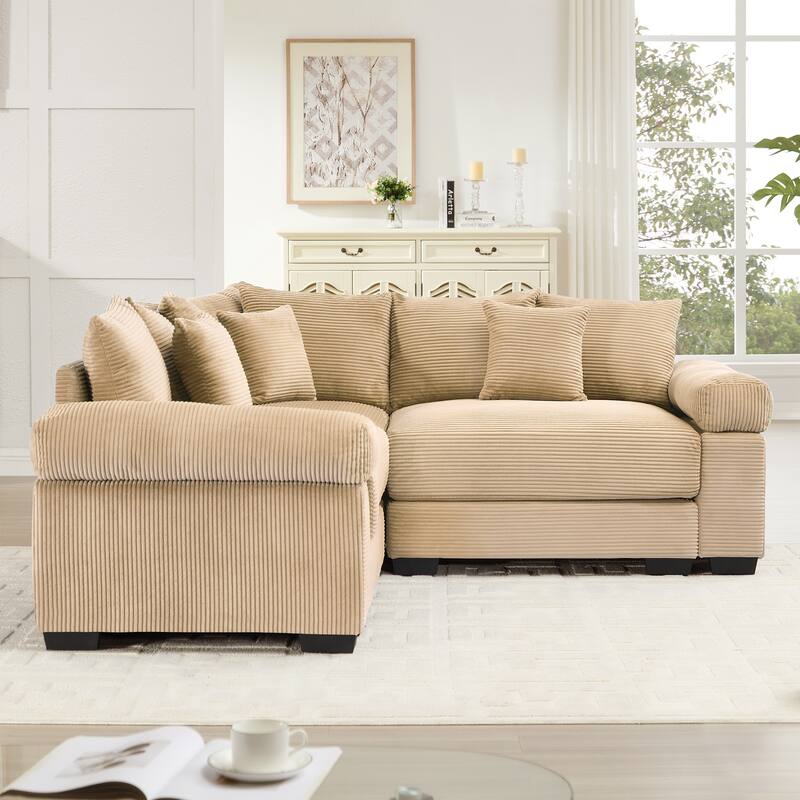 GDFStudio - Corduroy L-Shaped 3-Seater 79.1" Cloud Modular Sectional Couch