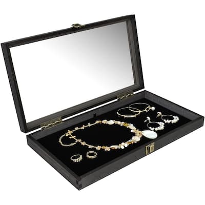 Wooden Jewelry display case Tempered Glass Top Lid - S