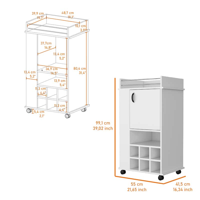 Allandale 1-Door Bar Cart with Wine Rack and Casters