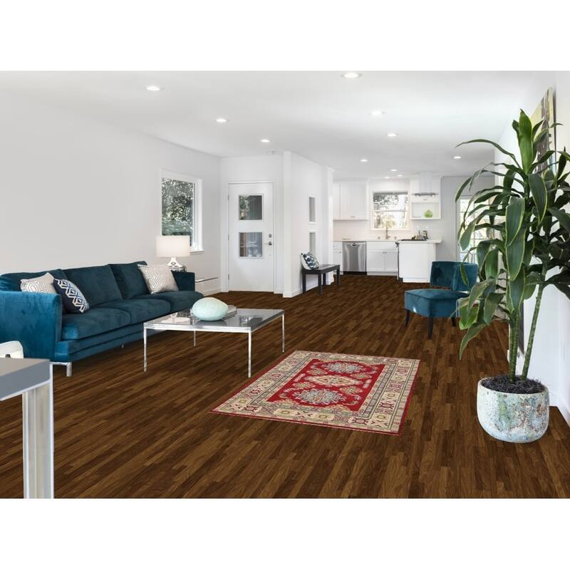 Red Geometric Kazak Foyer Rug Handmade Wool Carpet - 3'3" x 5'0"