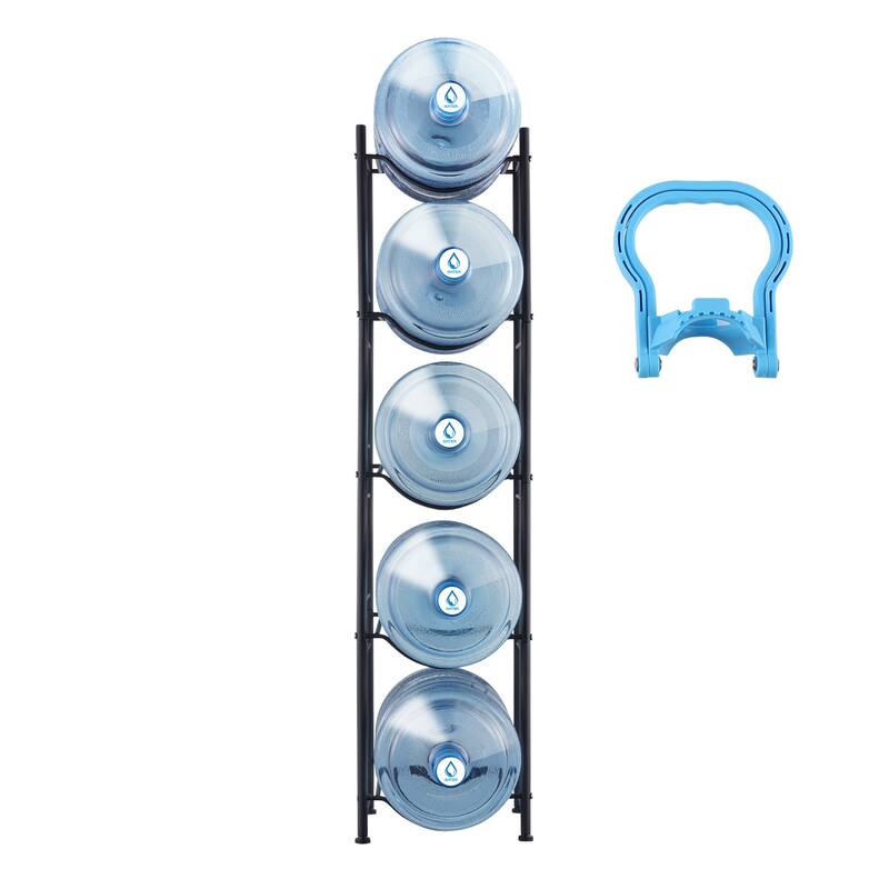 Water Jug Holder Heavy Duty Water Jug Rack for Kitchen, Office, Living Room - 13 x 13 x 53.3 in Black 5 barrels