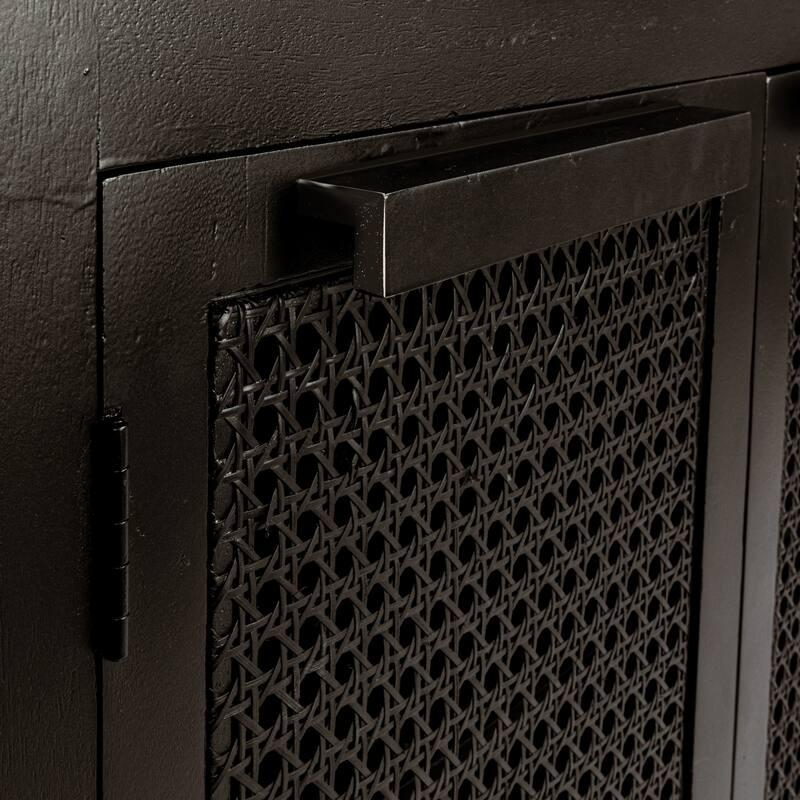 Mango Wood and Cane 4-Door Sideboard Cabinet