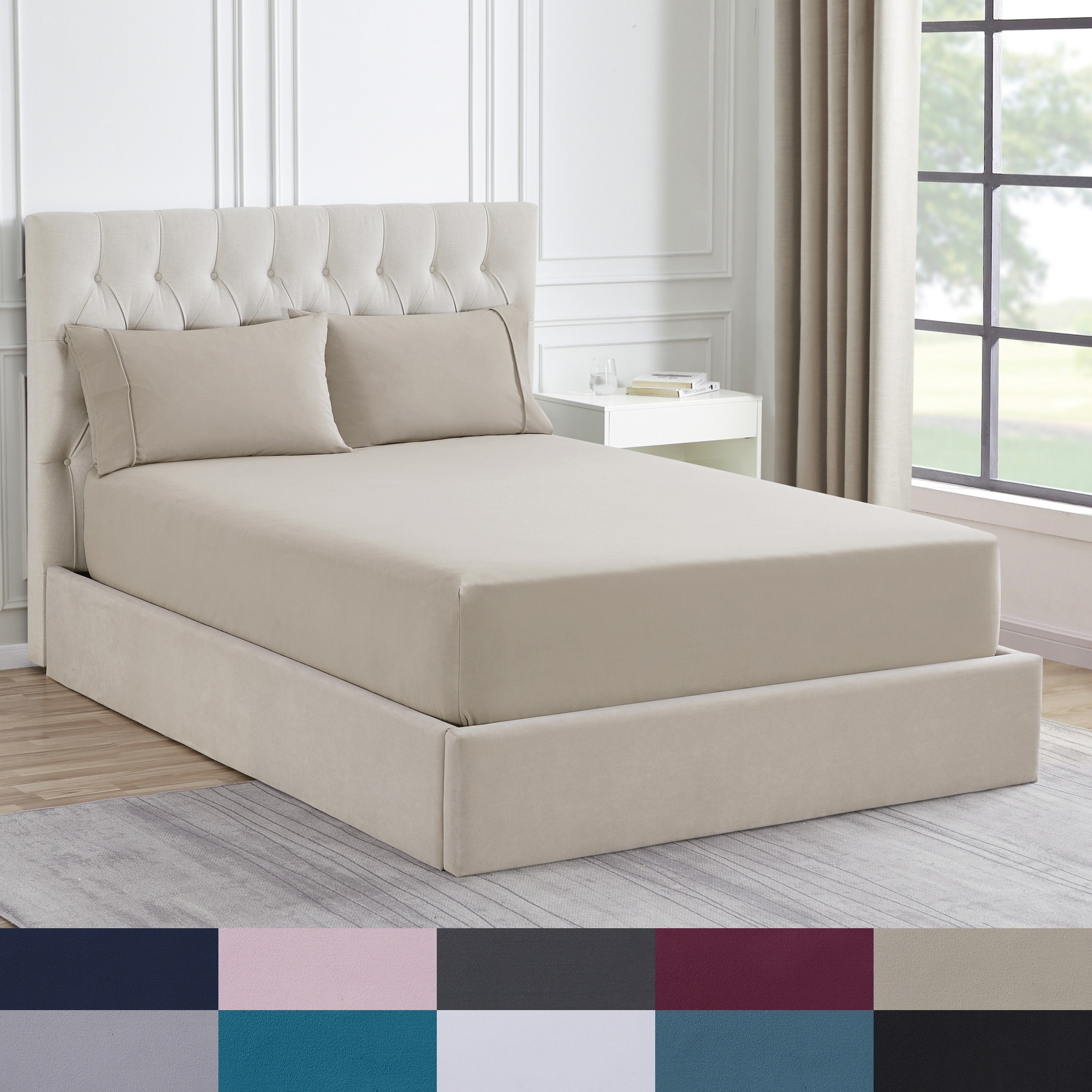 Sweet Home Collection Solid Flannel Fitted Sheet, Bottom Sheets with Built in Sheet Straps