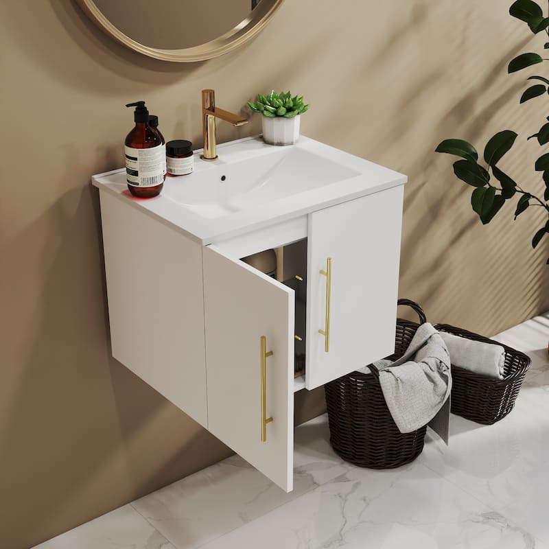 24-Inch Wall-Mounted Bathroom Vanity with Sink Combo,Double Doors,Soft Close Hinges, Ceramic Basin,Easy Assemble