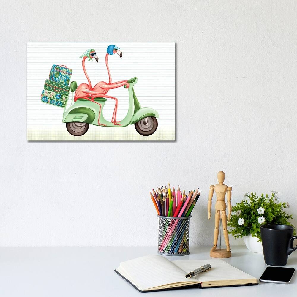 iCanvas "Flamingos Vespa" by Amelie Legault Canvas Print