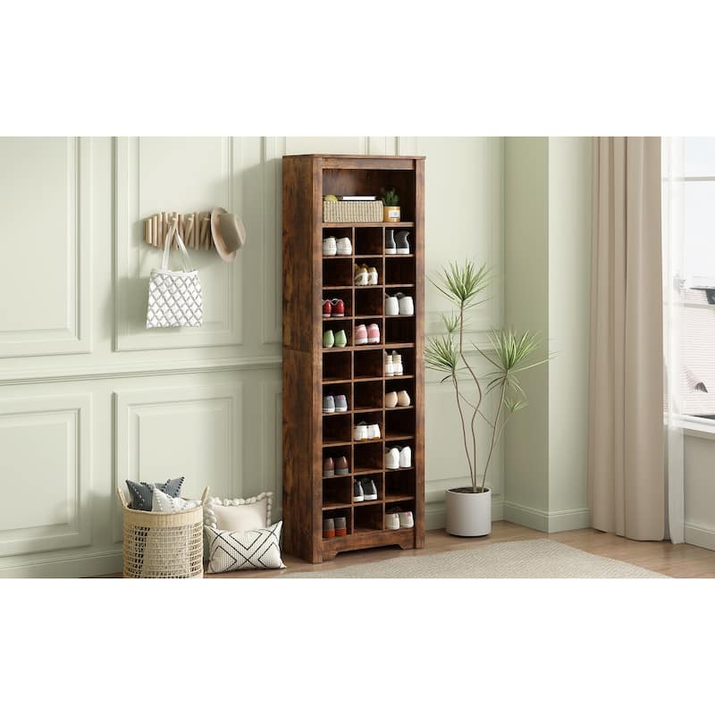 Roomfitters Free Standing Stylish Shoe Cabinet with 30 Cubbies, Tall Organizer with Ample Storage and for Entryway