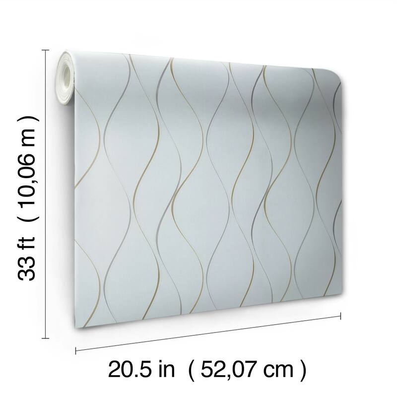 Gainesville Light Blue Non-Woven Unpasted Stripes Wavy Stripe Wallpaper Covers about 57.75 sq. ft.