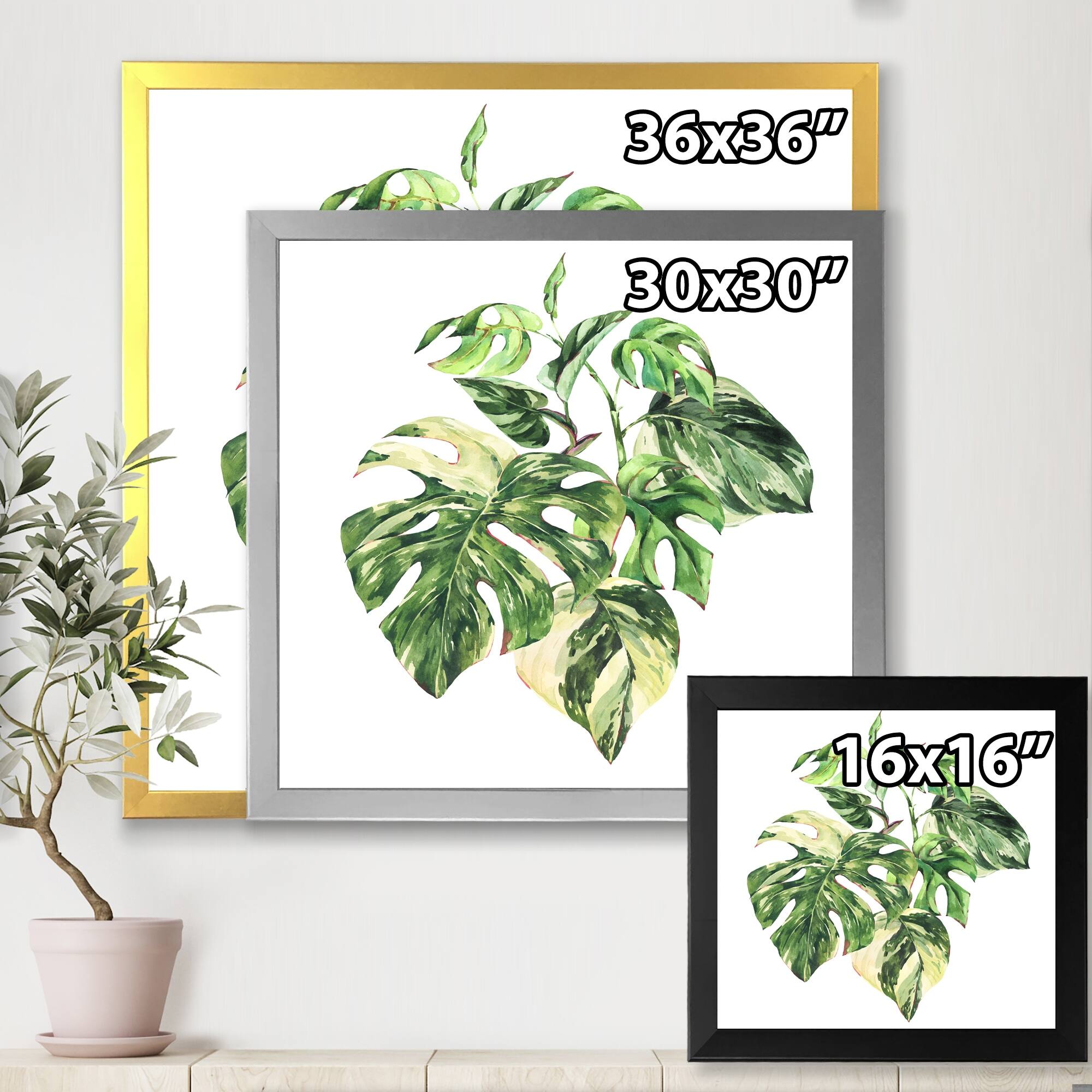Designart "Tropical Green Leaves In Summer Times I" Tropical Framed Art
