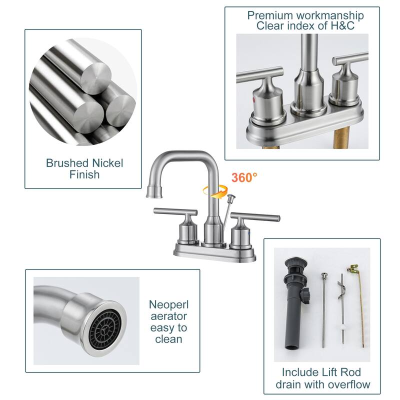 WOWOW 4 in. Centerset Double Handle Bathroom Faucet
