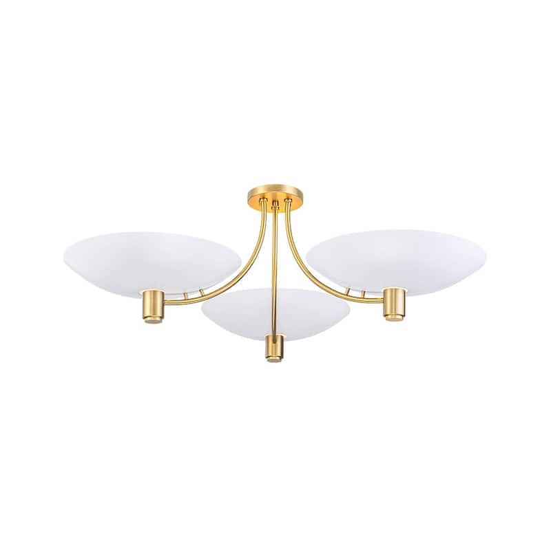 3-Light White Brass Sputnik Saucer Semi Flush Light Curved Arms - 40.6 Inches