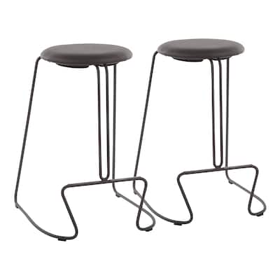 Contemporary Faux Leather Counter Stool with Steel Legs - Set of 2
