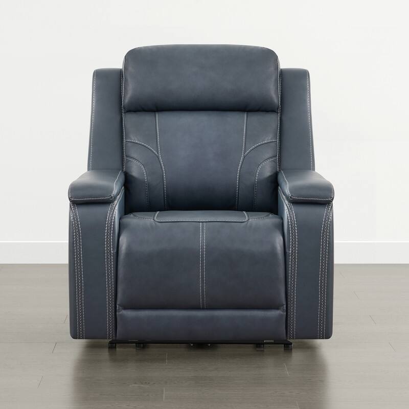 Spruce & Spring Dual Motors Genuine Leather Power Lay Flat Recliner with Power Headrest