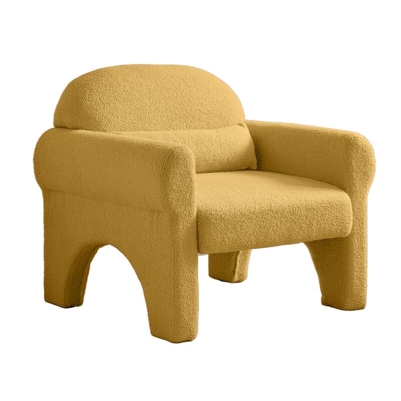 Modern teddy fabric accent chair with lumbar pillow for living room - Yellow