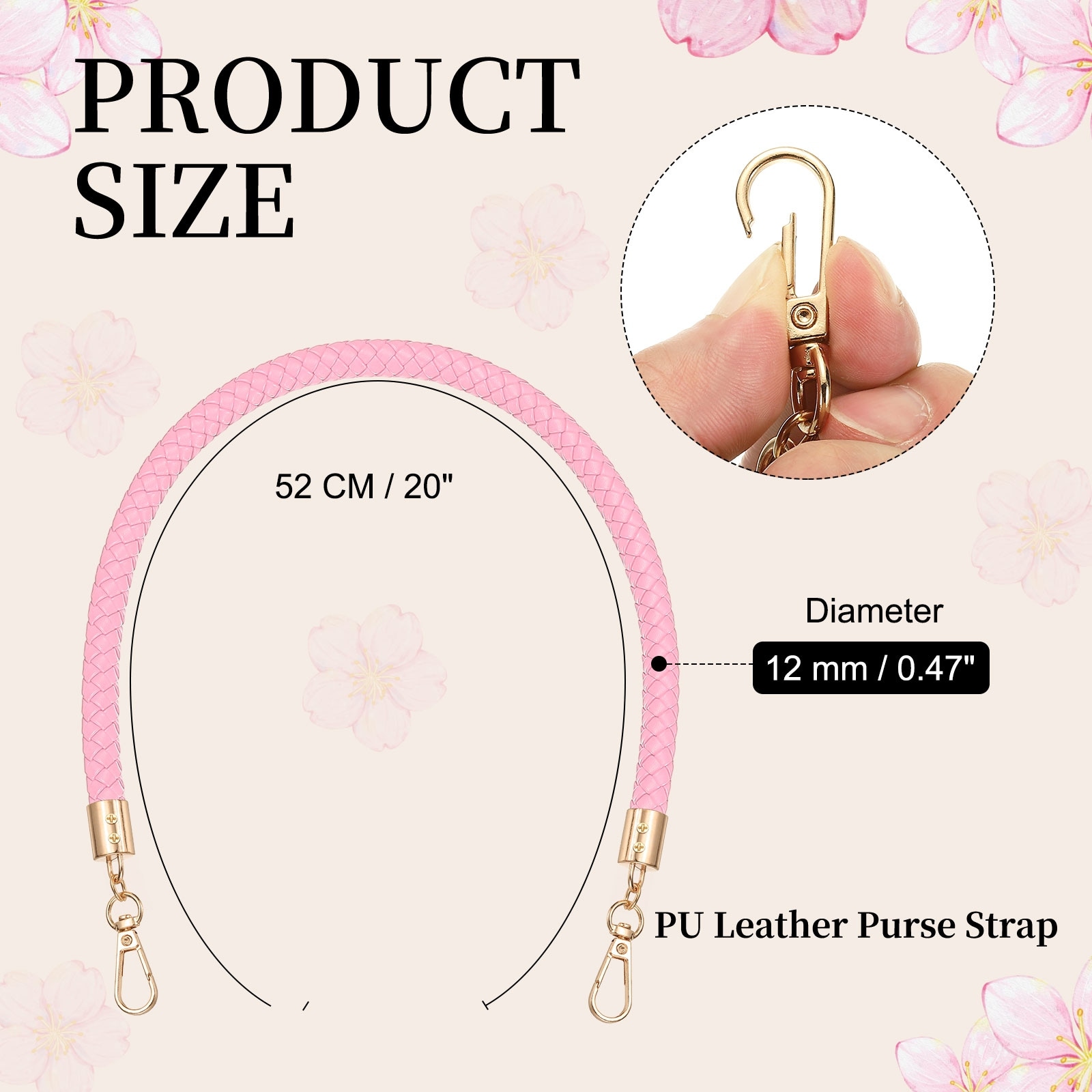 Braided Purse Strap, PU Leather Handbag Handles Replacement with Golden Buckle for DIY Purse Handbag Tote Making