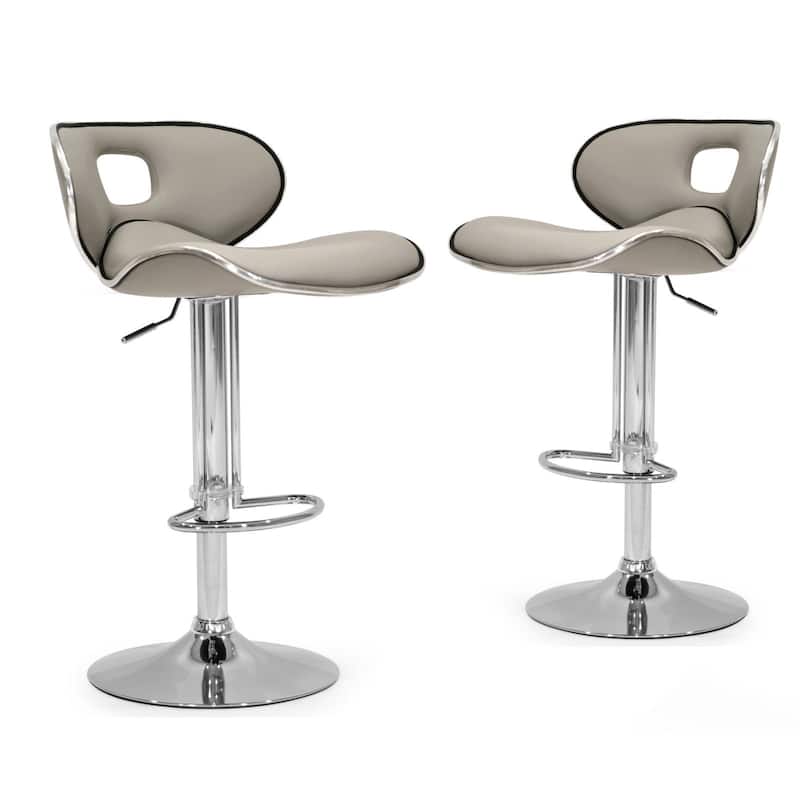 Adria White/Black/Grey Chrome Frame Adjustable Height Swivel Bar Stools (Set of 2)