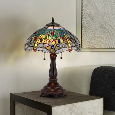 Copper Grove Simeonov Tiffany-style Blue Dragonfly Table Lamp