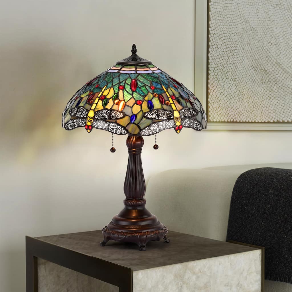 Copper Grove Simeonov Tiffany-style Blue Dragonfly Table Lamp