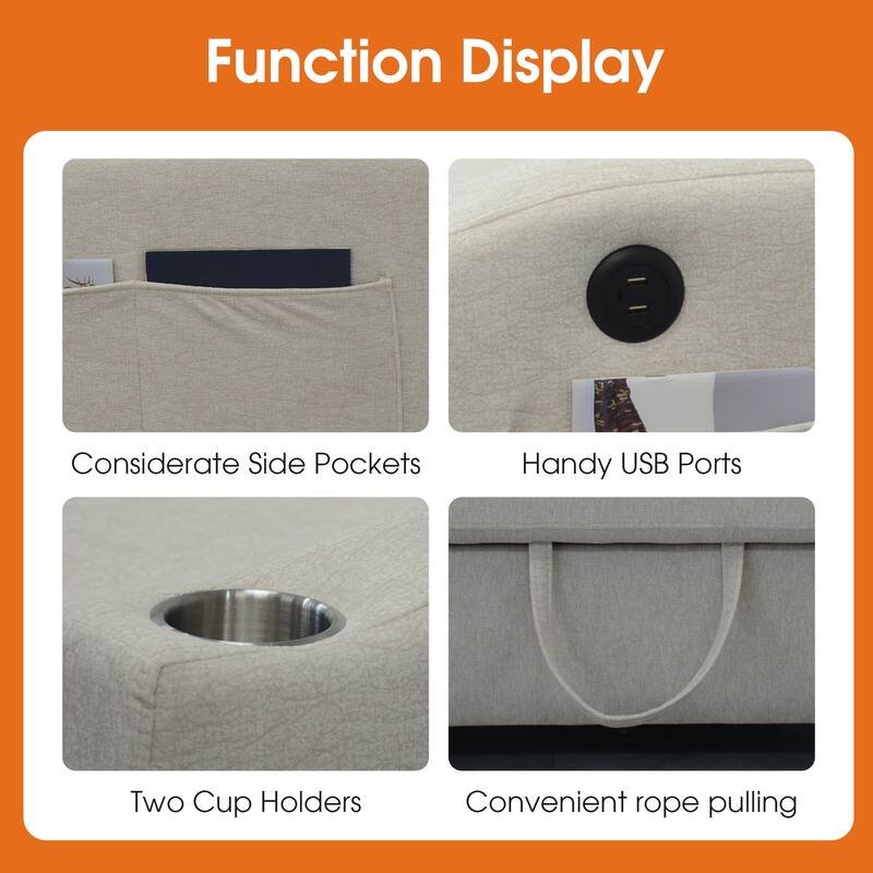 Lounge Sofa Loveseat Sofa Bed with USB Charging Port & Storage Pocket, Sleeper Couch with Reclining Backrest