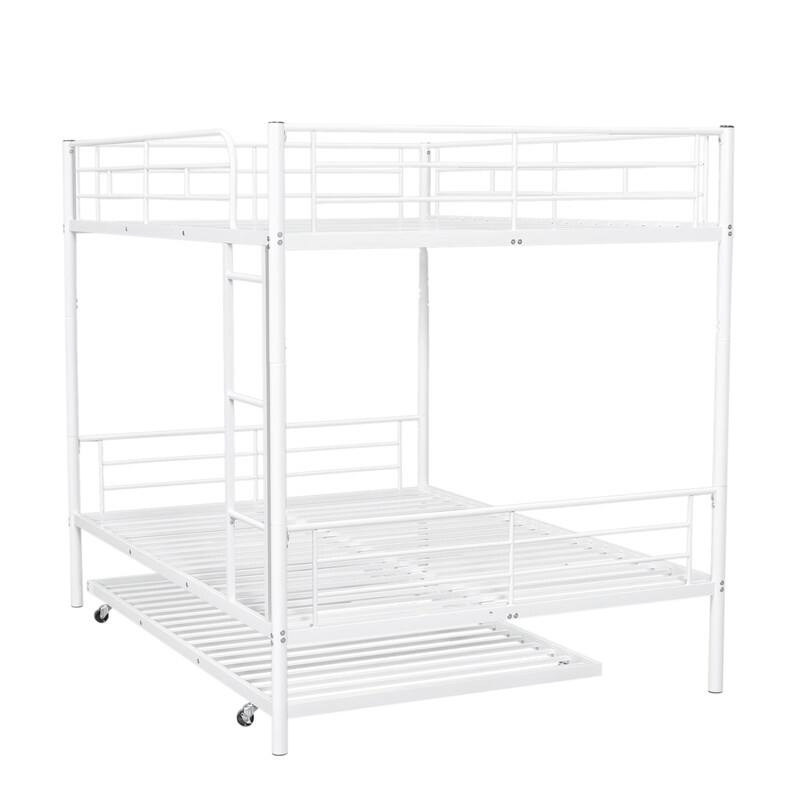 Industrial Modern Full Over Full Metal Bunk Bed with Trundle, White