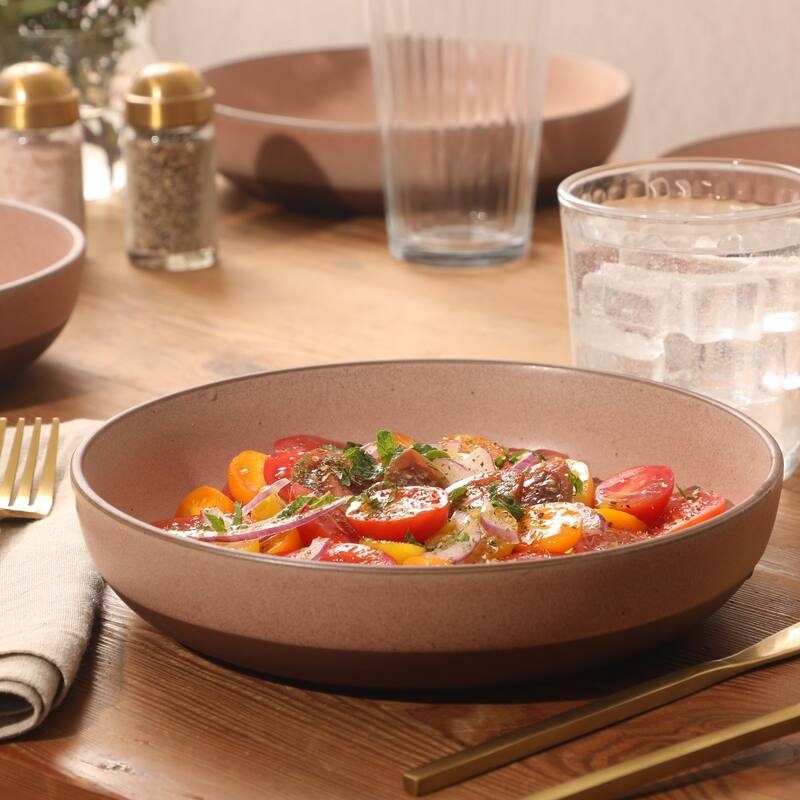 Gibson Elite William Crest 4 Piece Dinner Bowl Set, 8.5" Round Stoneware Reactive Glaze Finish, Large Soup, Pasta & Salad Bowls